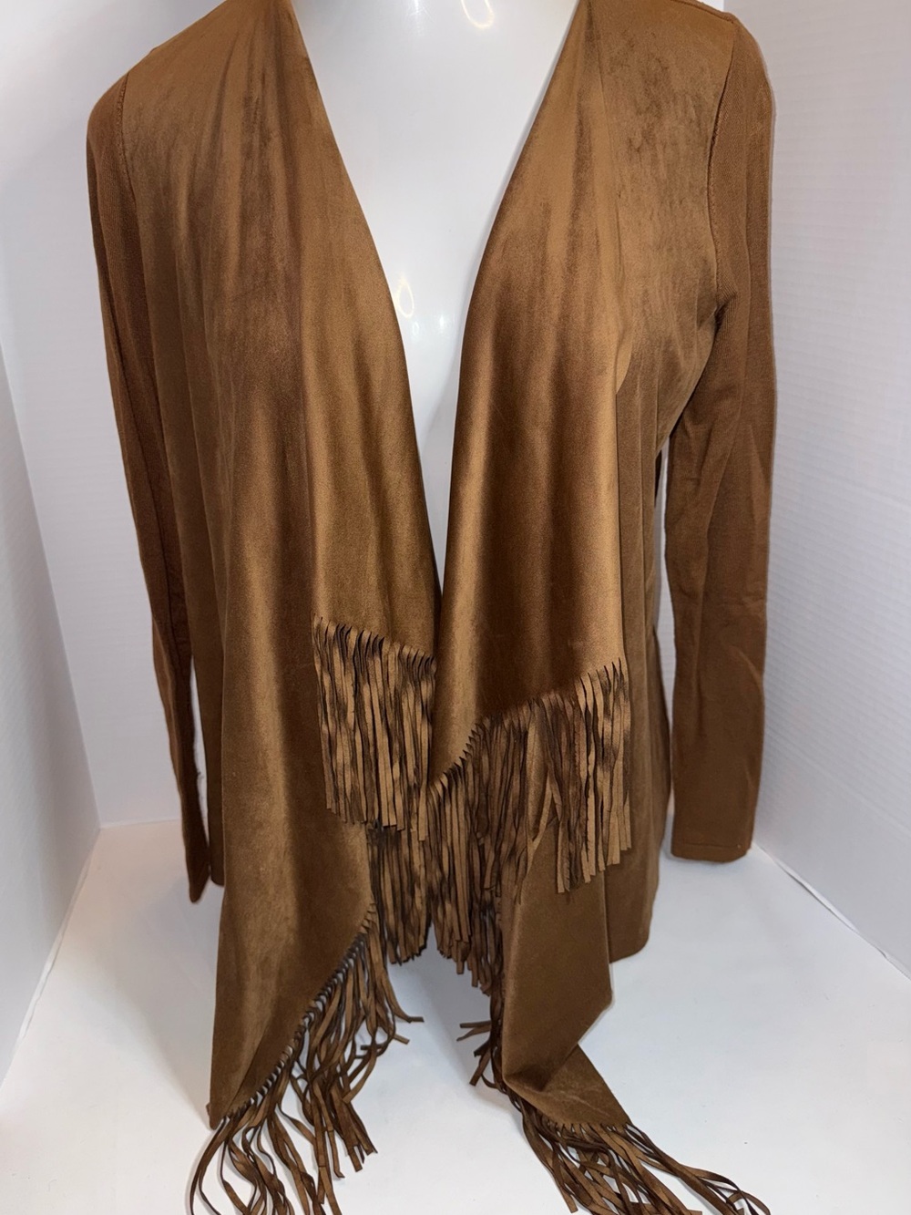 INC International Concepts Brown Fringe Open-Front Poncho